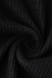 Zwarte casual sportkleding Effen patchwork U-hals, twee stukken met lange mouwen