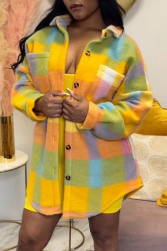 Capispalla con collo a punta e cardigan patchwork con stampa casual gialla