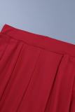 rosa rojo casual sólido patchwork medio cuello alto manga larga dos piezas
