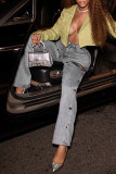 Синие джинсовые джинсы с высокой талией и пряжкой в ​​стиле пэчворк Sexy Street