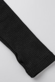 Roupa esportiva casual preta patchwork sólido decote em U manga longa duas peças