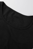 Schwarze lässige Sportbekleidung Solide Patchwork U-Ausschnitt Langarm Zweiteiler