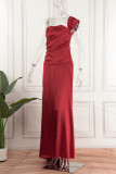 Vestido de noche sin tirantes con abertura de patchwork sólido elegante rojo Vestidos