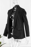 Prendas de abrigo con cuello vuelto de patchwork sólido informal negro
