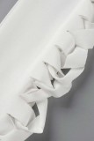 Witte sexy effen uitgeholde O-hals lange mouw twee stukken