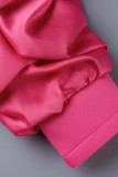 Purple Elegant Solid Patchwork Fold Zipper Cardigan Collar A Line Dresses
