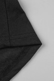 Tops à col rond asymétriques transparents en patchwork uni décontractés noirs