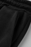 Pantalones cárdigan sólidos casuales negros Cuello vuelto Manga larga Dos piezas