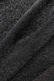 Vestidos de manga comprida preto sexy patchwork sólido com decote em v
