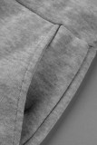 Due pezzi manica lunga colletto con cappuccio lettera stampa casual grigio