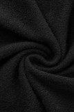 ブラック カジュアル 無地 パッチワーク 斜め衿 ワンステップ スカート ドレス (ウエストチェーン付き)