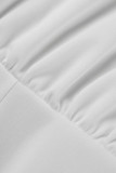 Robes blanches décontractées à manches longues asymétriques à col rond et patchwork