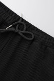 Roupa esportiva casual preta patchwork sólido decote em U manga longa duas peças