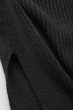 Blusas de gola alta assimétrica com fenda em patchwork preto preto