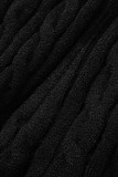 Schwarzer, lässiger, solider Patchwork-Kapuzenkragen mit langen Ärmeln, zweiteilig