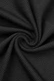 Black Casual Solid Patchwork Draw String V Neck Pencil Skirt Dresses