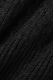 Zwart Casual Solid Patchwork V-hals Jurken met lange mouwen