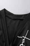 Due pezzi manica lunga con scollo a V patchwork stampa casual nera