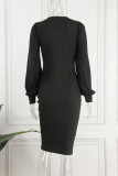 Черные повседневные однотонные платья в стиле пэчворк с завязками и V-образным вырезом, юбка-карандаш