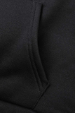 Vestidos retos com gola com capuz estampada em patchwork preto casual