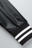 Черная повседневная верхняя одежда с вышивкой букв в стиле пэчворк и обычным воротником