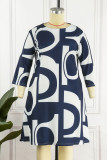 White Casual Print Patchwork O Neck Straight Plus Size Dresses