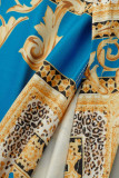 Robes à manches longues à col en V et à imprimé patchwork bleu profond
