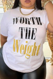Weiße Plus Size Street Print Patchwork Letter O Neck T-Shirts