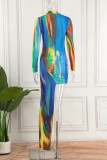 Kleur Sexy Print Patchwork Asymmetrische Halve coltrui Onregelmatige jurk Jurken