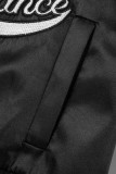 Zwarte casual straat geborduurde patchwork gesp vest kraag bovenkleding