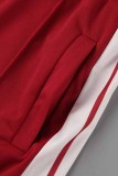 Rouge Sportswear Imprimé Lettre Fermeture Éclair Col Manches Longues Deux Pièces