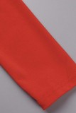 Красные повседневные однотонные лоскутные отложные воротники с длинным рукавом из двух частей