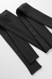 Robes de jupe en une étape à col rond en patchwork de bandage solide élégant décontracté noir