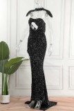 Patchwork formel noir sexy évidé paillettes dos nu robes de soirée sans bretelles