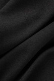 Tops décontractés noirs à col à capuche et chaînes patchwork imprimé lettre