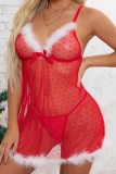 Red Sexy Solid Patchwork See-through Backless Lingerie