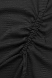 Schwarzes, lässiges, festes Patchwork-Kleid mit V-Ausschnitt und Bleistiftrock