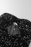 Zwarte Sexy Formele Patchwork Uitgeholde Pailletten Backless Strapless Avondjurk Jurken