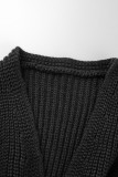 Zwart casual effen kwastje patchwork vest kraag bovenkleding