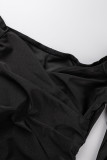Zwarte sexy effen patchwork V-hals eenstaps rokjurken