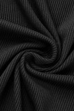 Черные повседневные элегантные однотонные повязки в стиле пэчворк с круглым вырезом и юбкой в ​​один шаг
