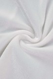 White Casual Letter Patchwork Mandarin Collar Long Sleeve Dresses