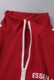 Rose Red Sportswear Print Letter Zipper Collar Long Sleeve Two Pieces