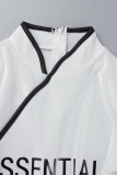 Black Casual Letter Patchwork Mandarin Collar Long Sleeve Dresses