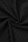 Серый Повседневный Однотонный Выдолбленный Пэчворк Ничья Стринги О-образный вырез Длинный рукав Из двух частей