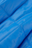 Blauwe casual effen bovenkleding met patchworkgesp