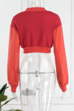 Red Casual Letter Patchwork Conventional Collar Outerwear