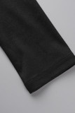 Colarinho preto casual estampado patchwork manga longa duas peças