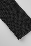 Черный повседневный однотонный лоскутный кардиган с кисточками и воротником Верхняя одежда