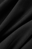 Черные повседневные элегантные однотонные повязки в стиле пэчворк с круглым вырезом и юбкой в ​​один шаг